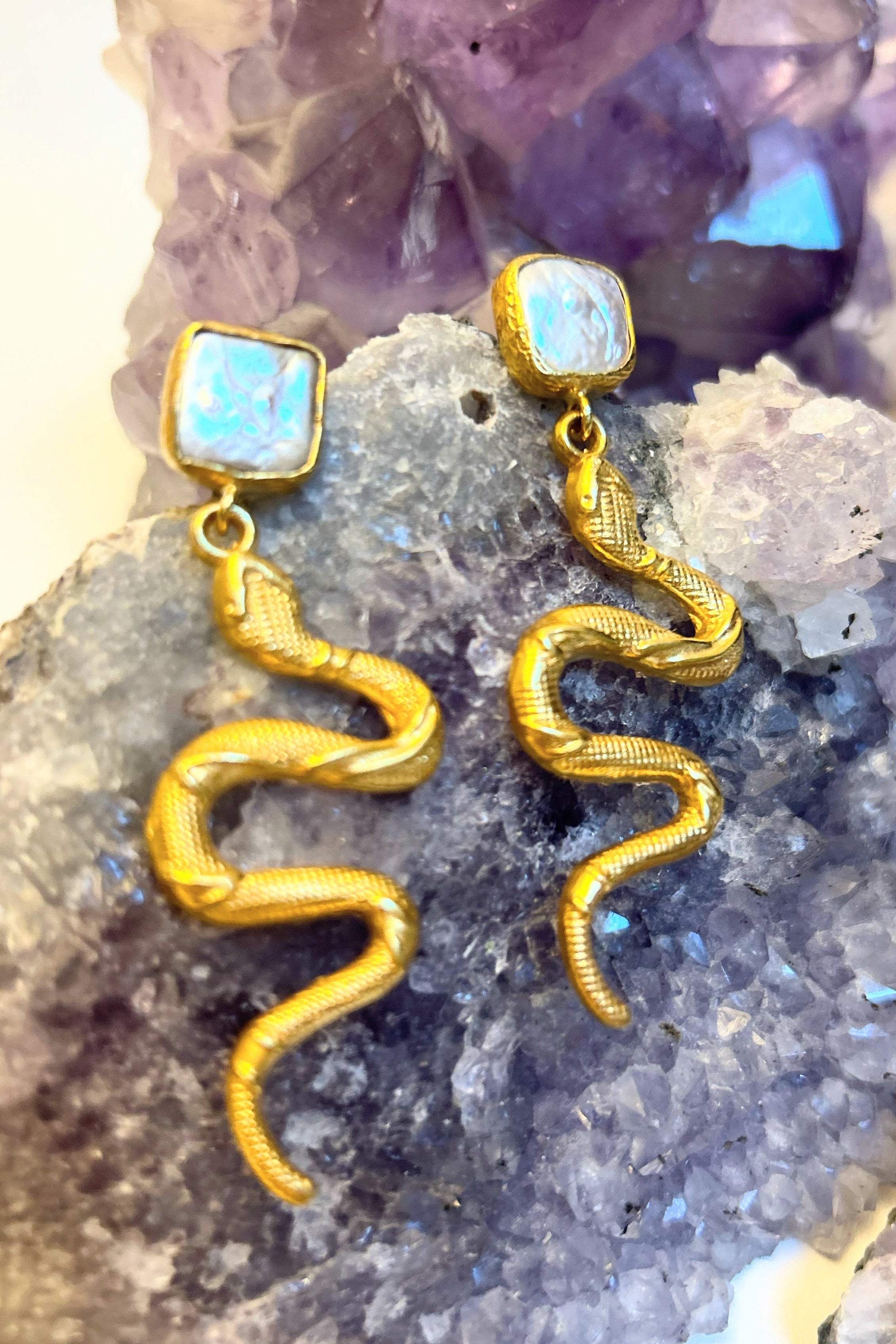 Pearl Snake Earrings