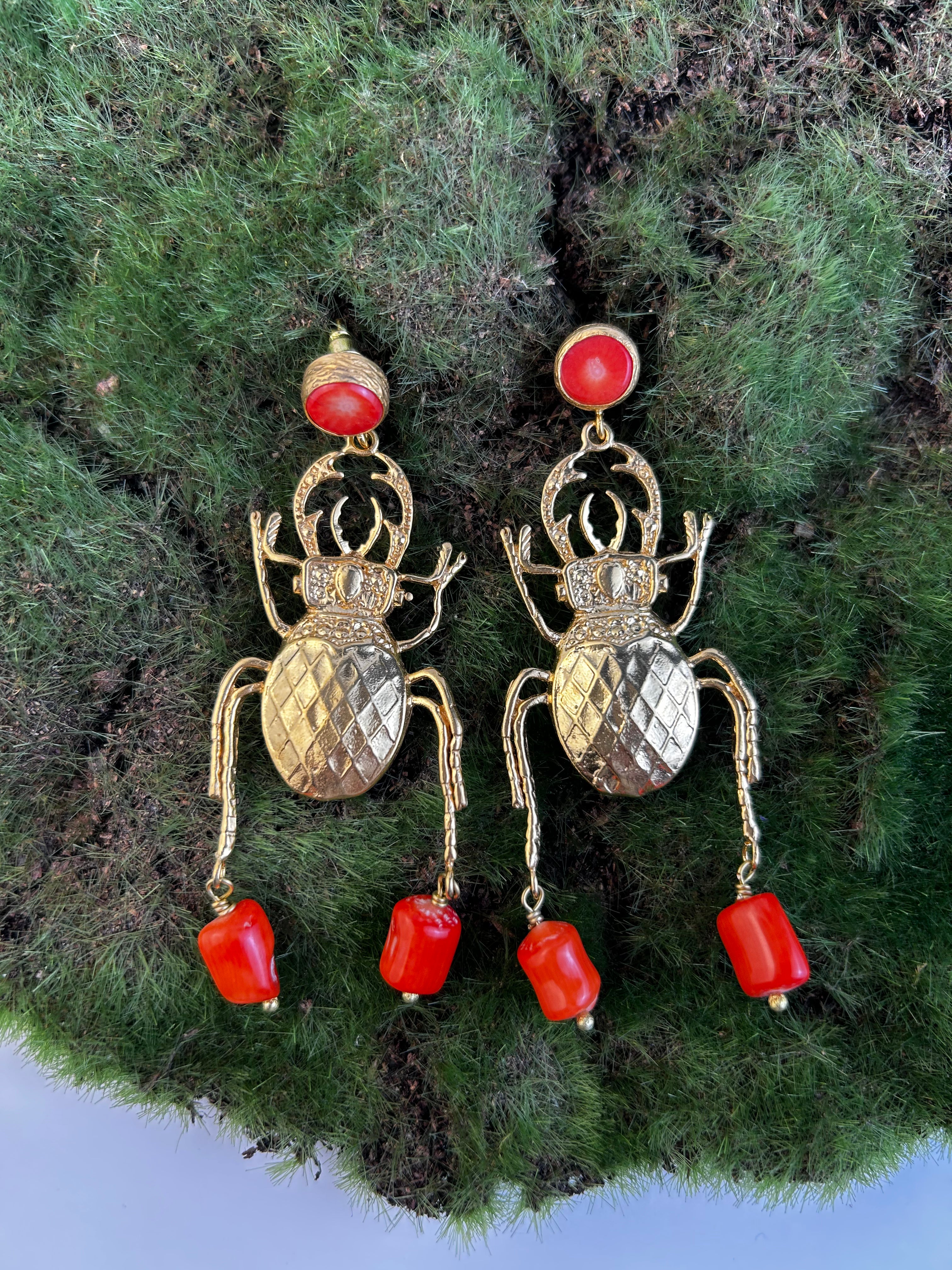Scarab Coral Earrings