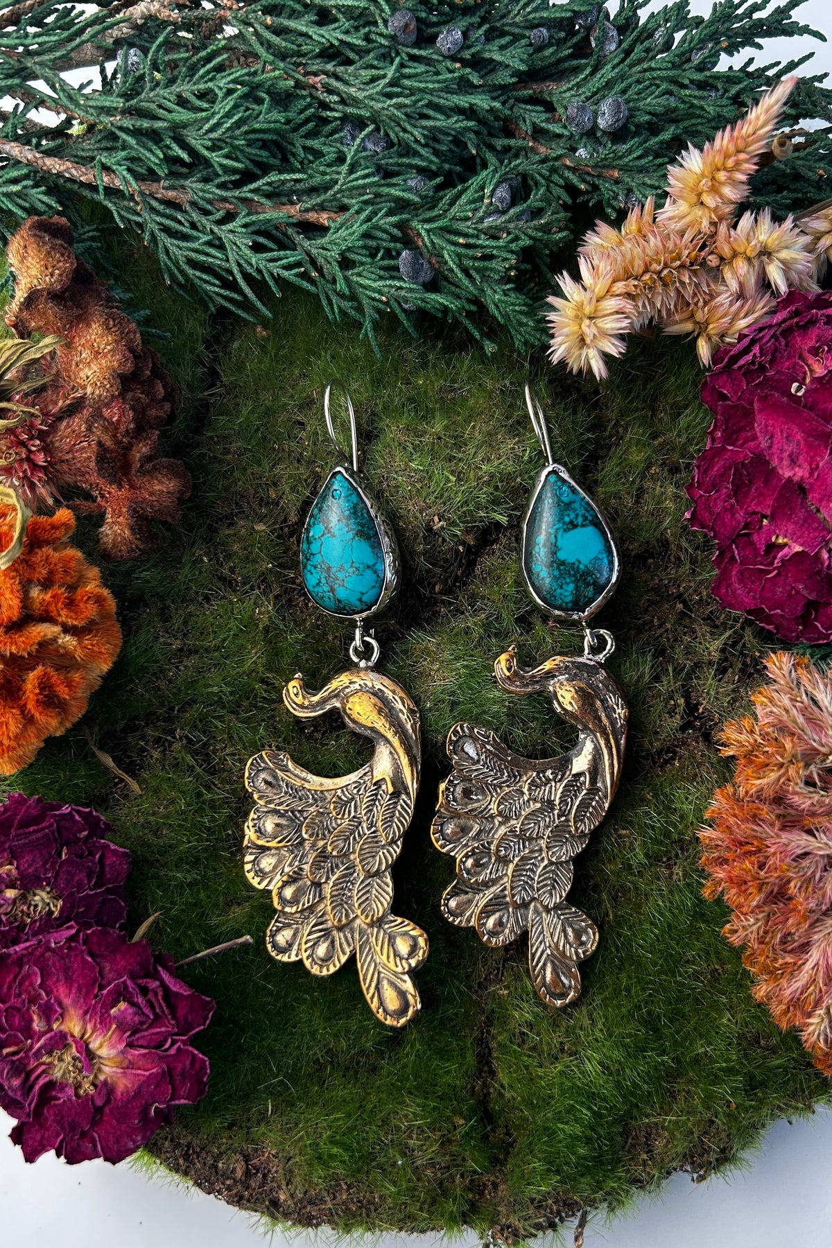 Peacock and Turquoise Earrings
