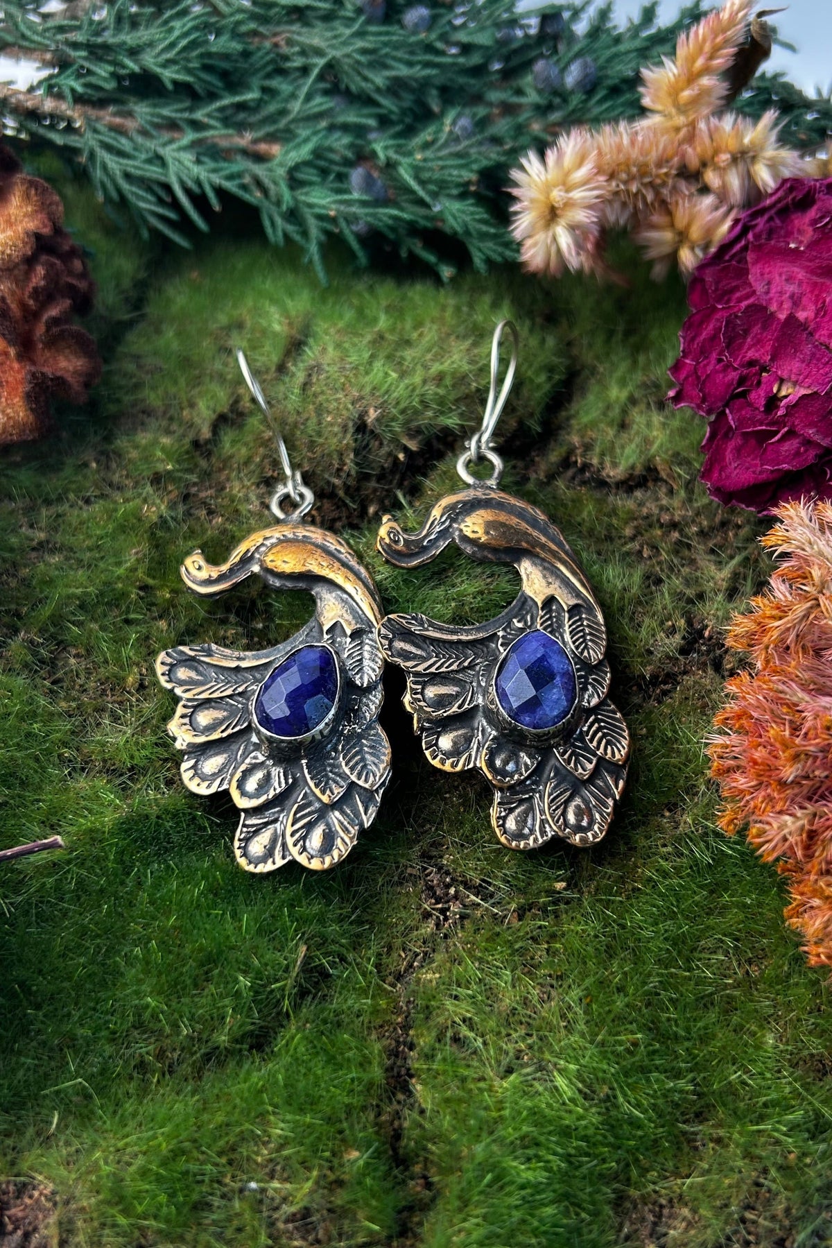 Peacock & Lapis Earrings