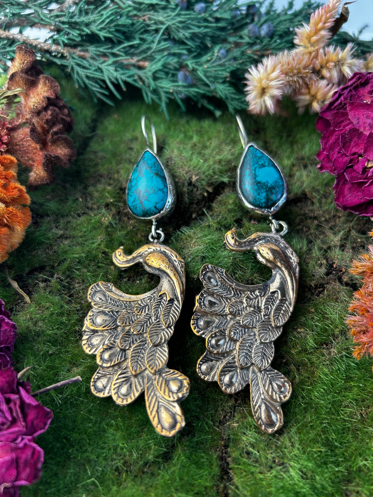 Peacock and Turquoise Earrings