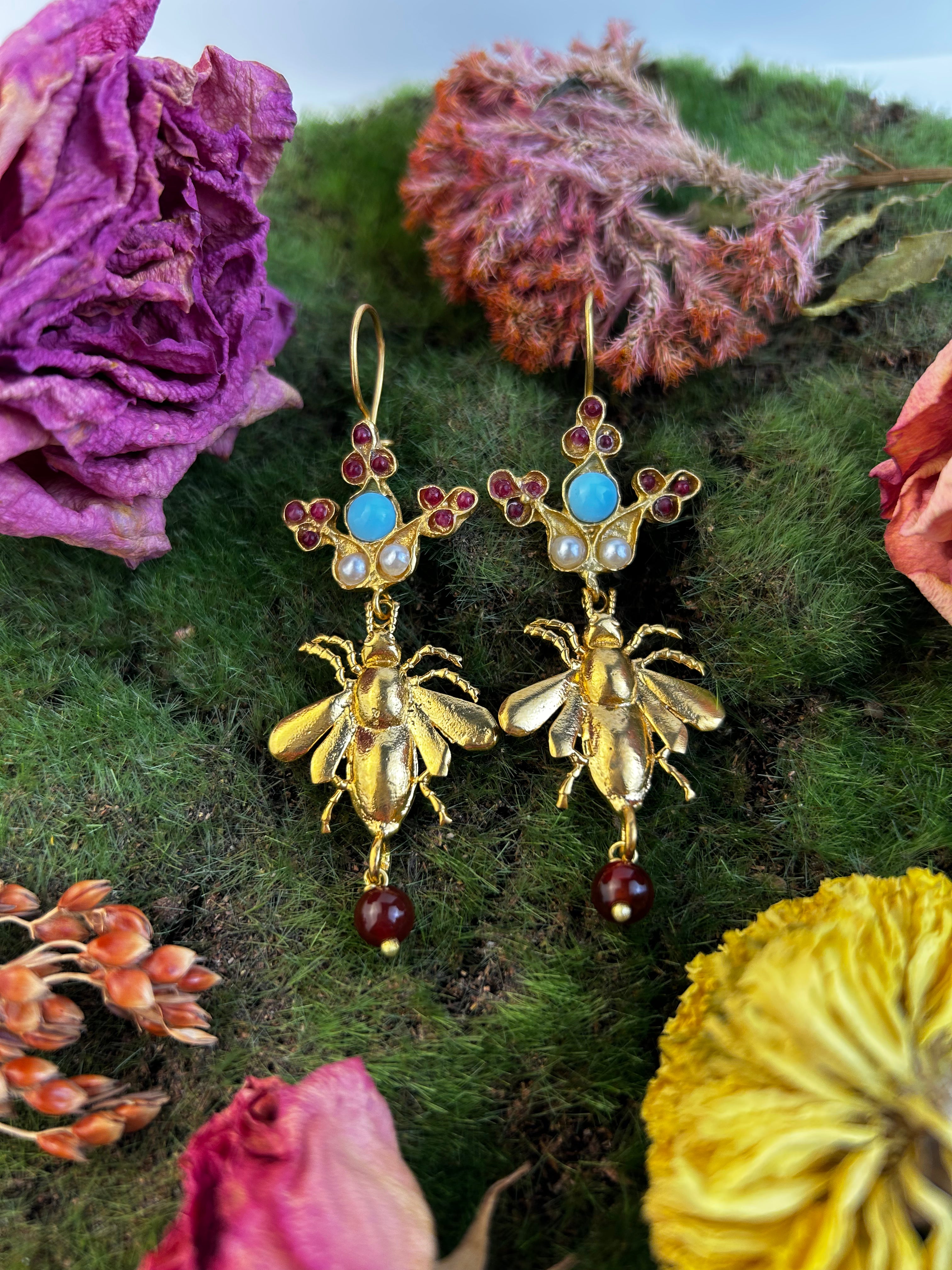 Bee & Garnet Earrings