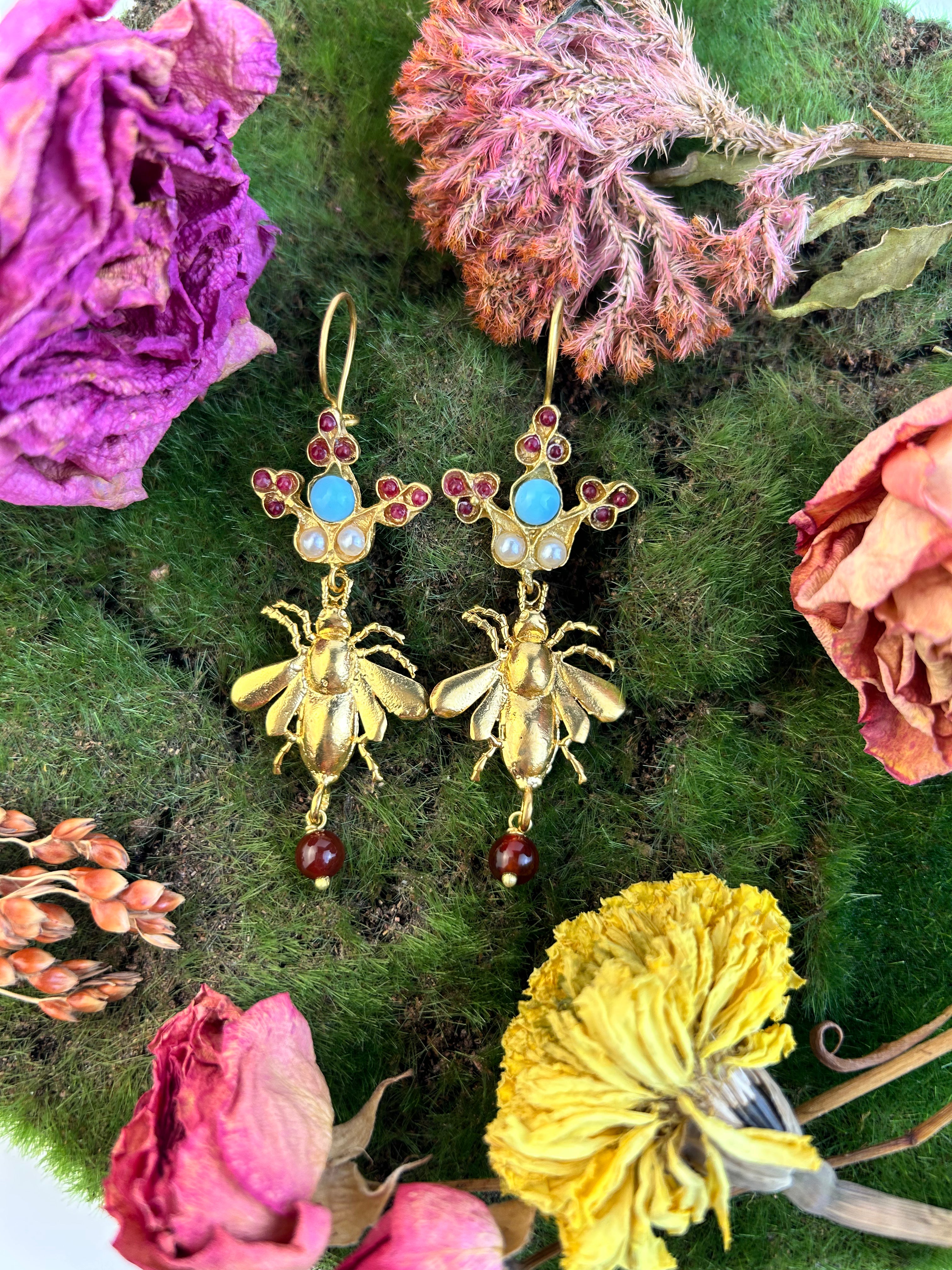 Bee & Garnet Earrings