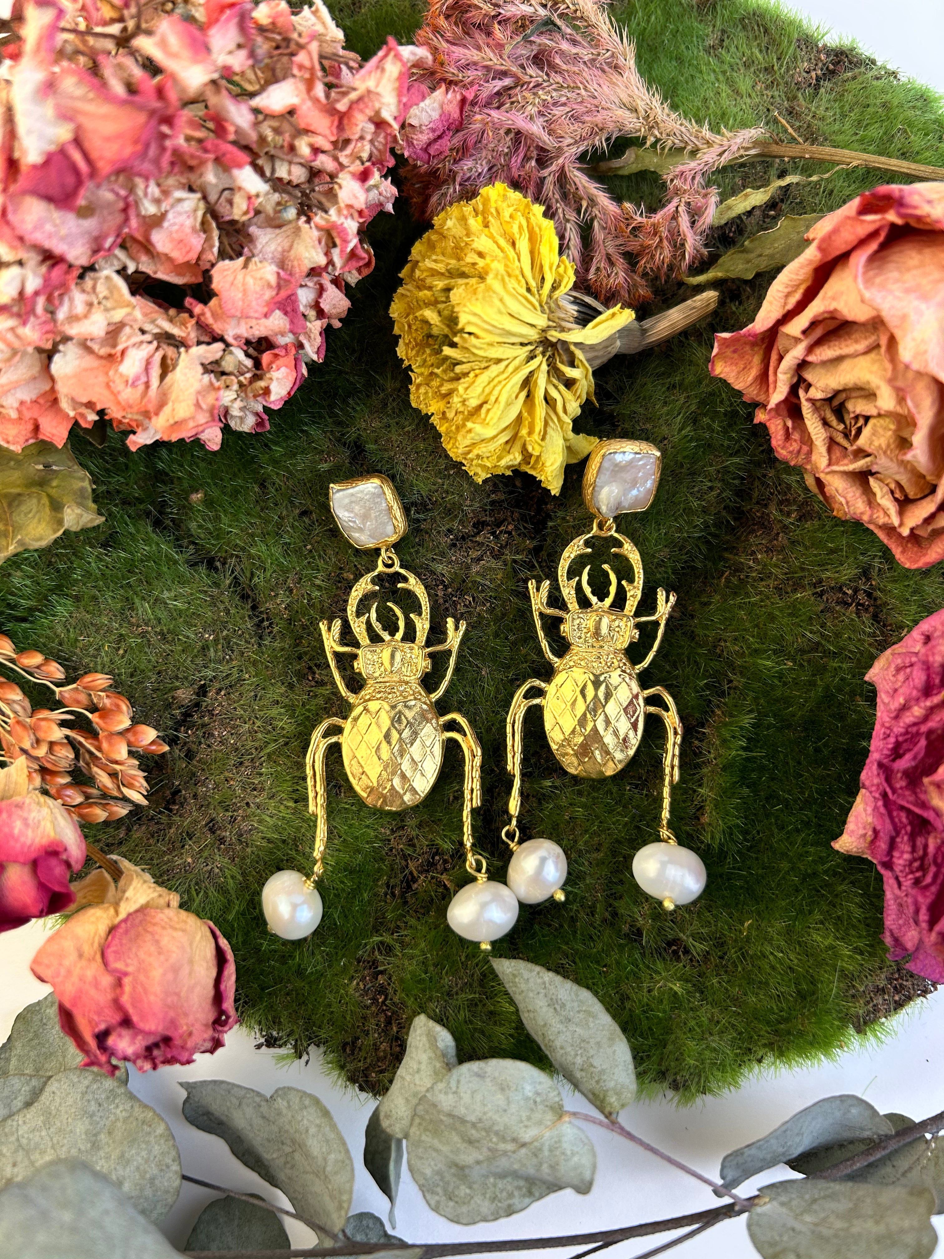 Scarab Pearl Earrings