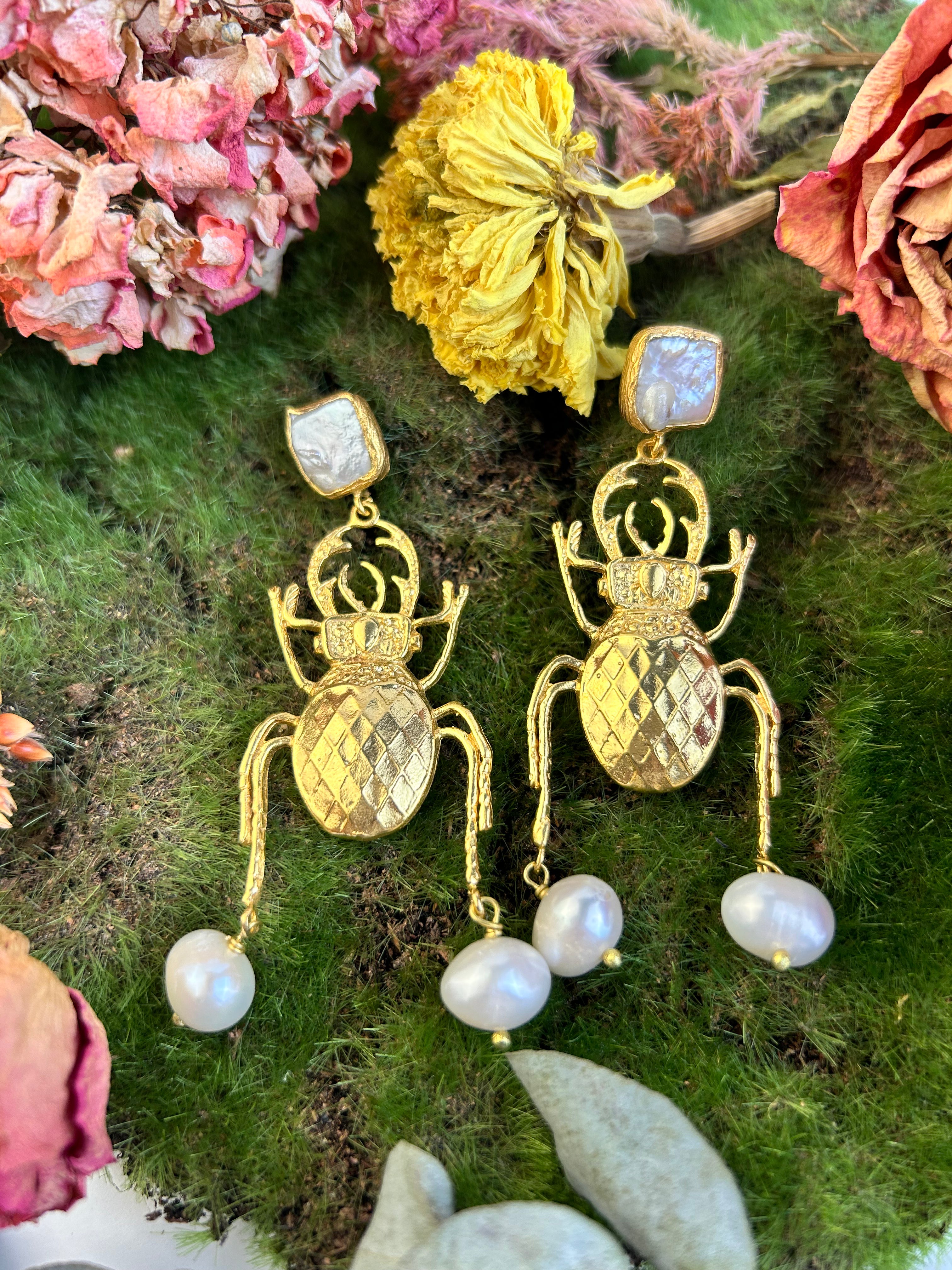 Scarab Pearl Earrings