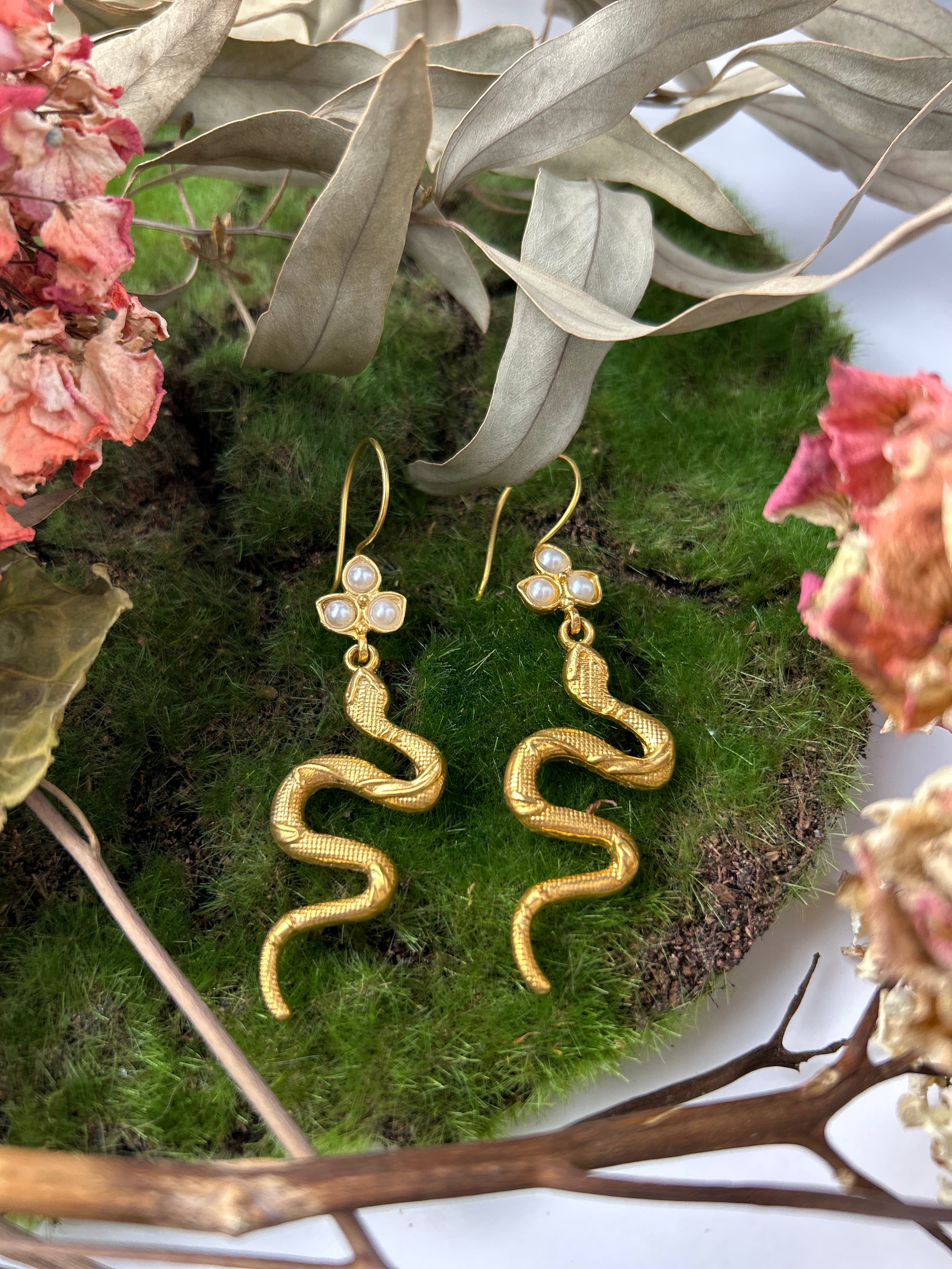 Pearl Snake Earrings