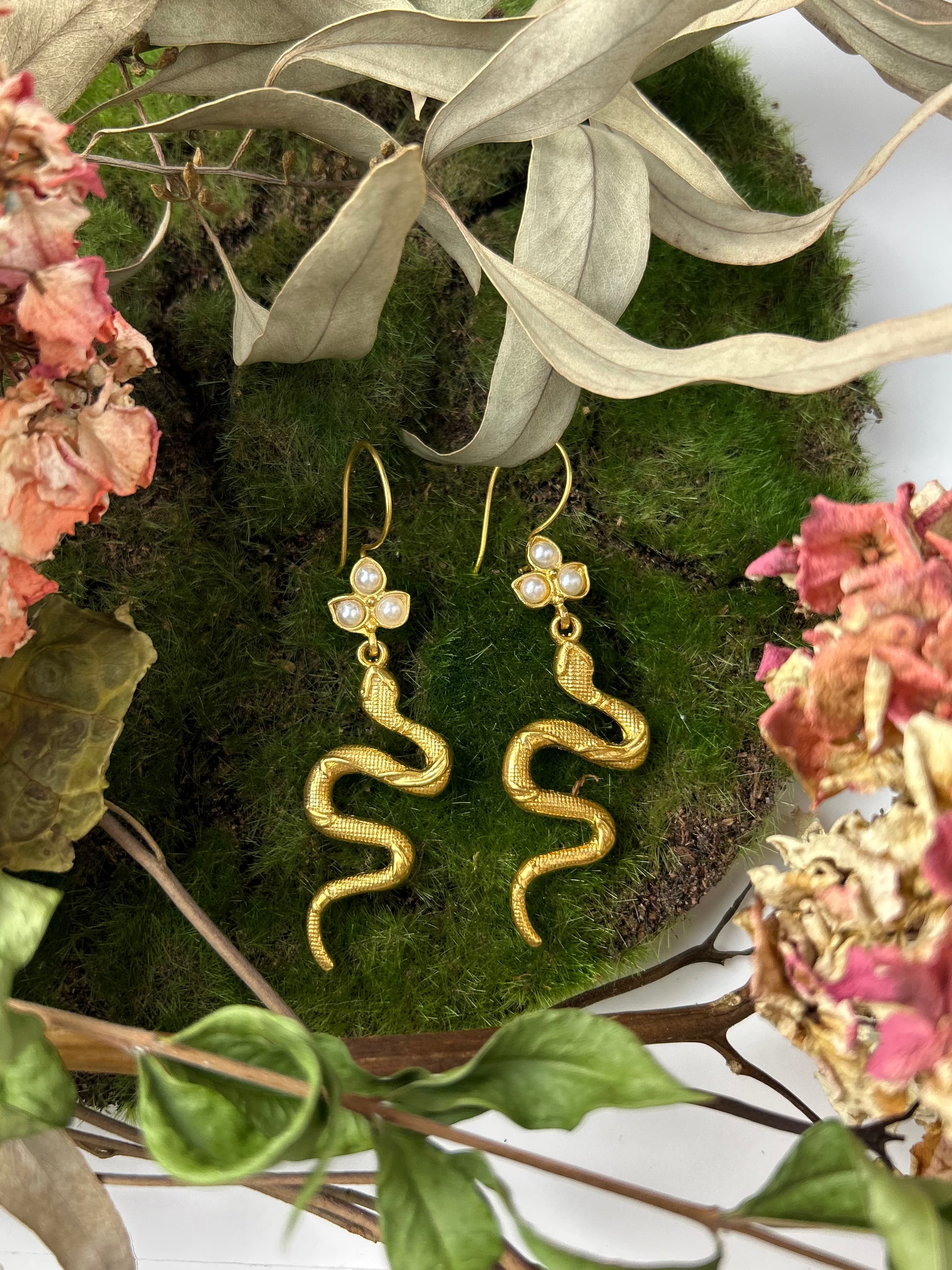 Pearl Snake Earrings