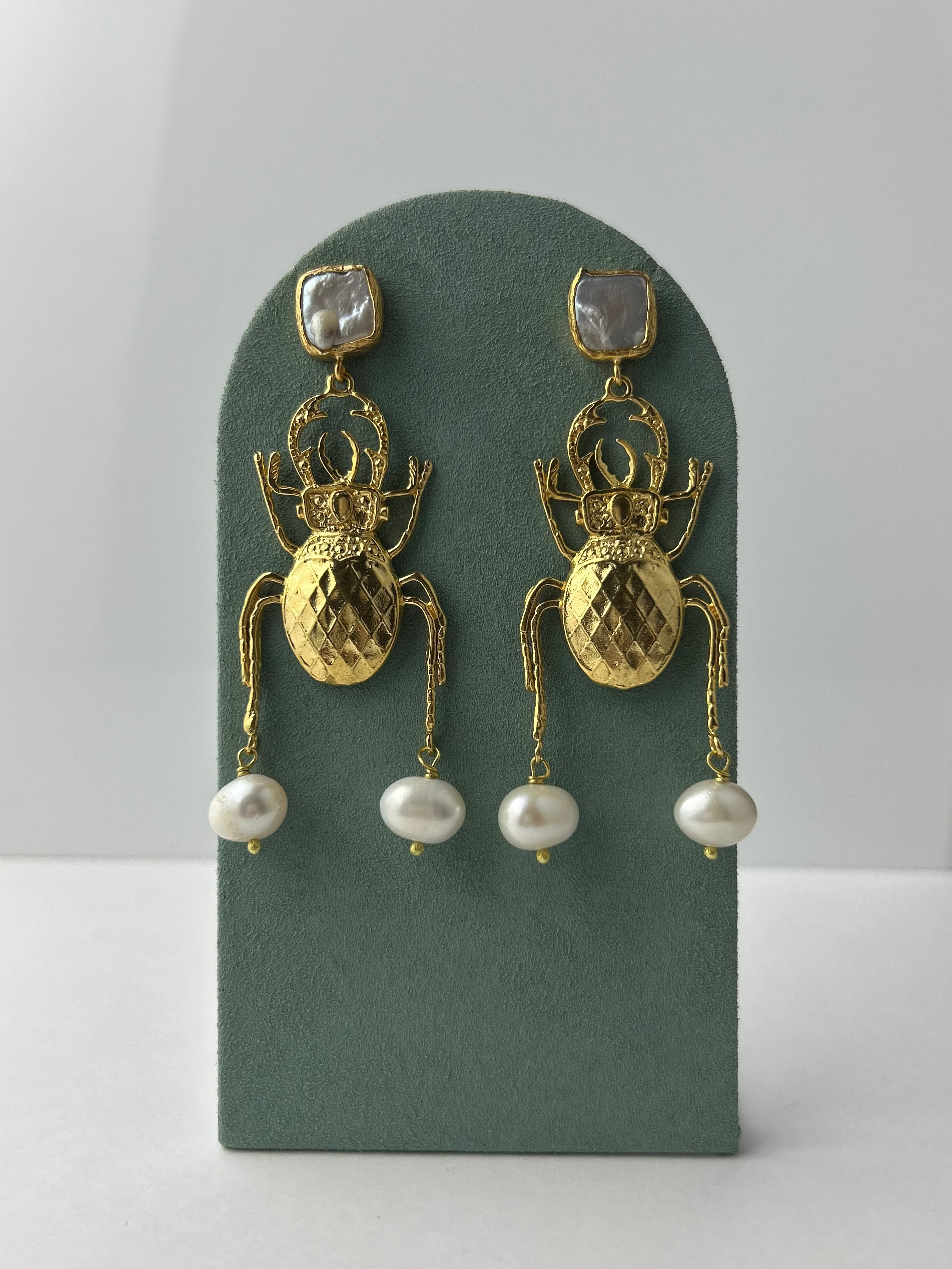 Scarab Pearl Earrings