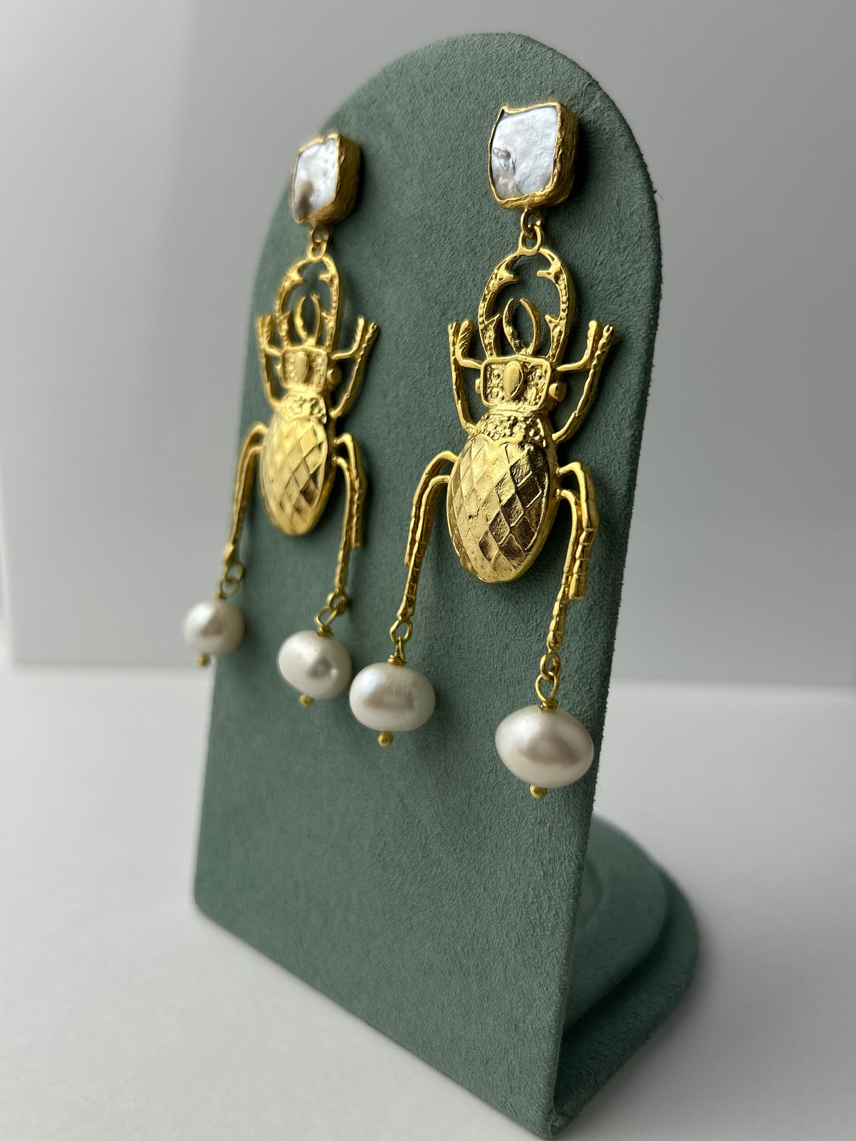 Scarab Pearl Earrings