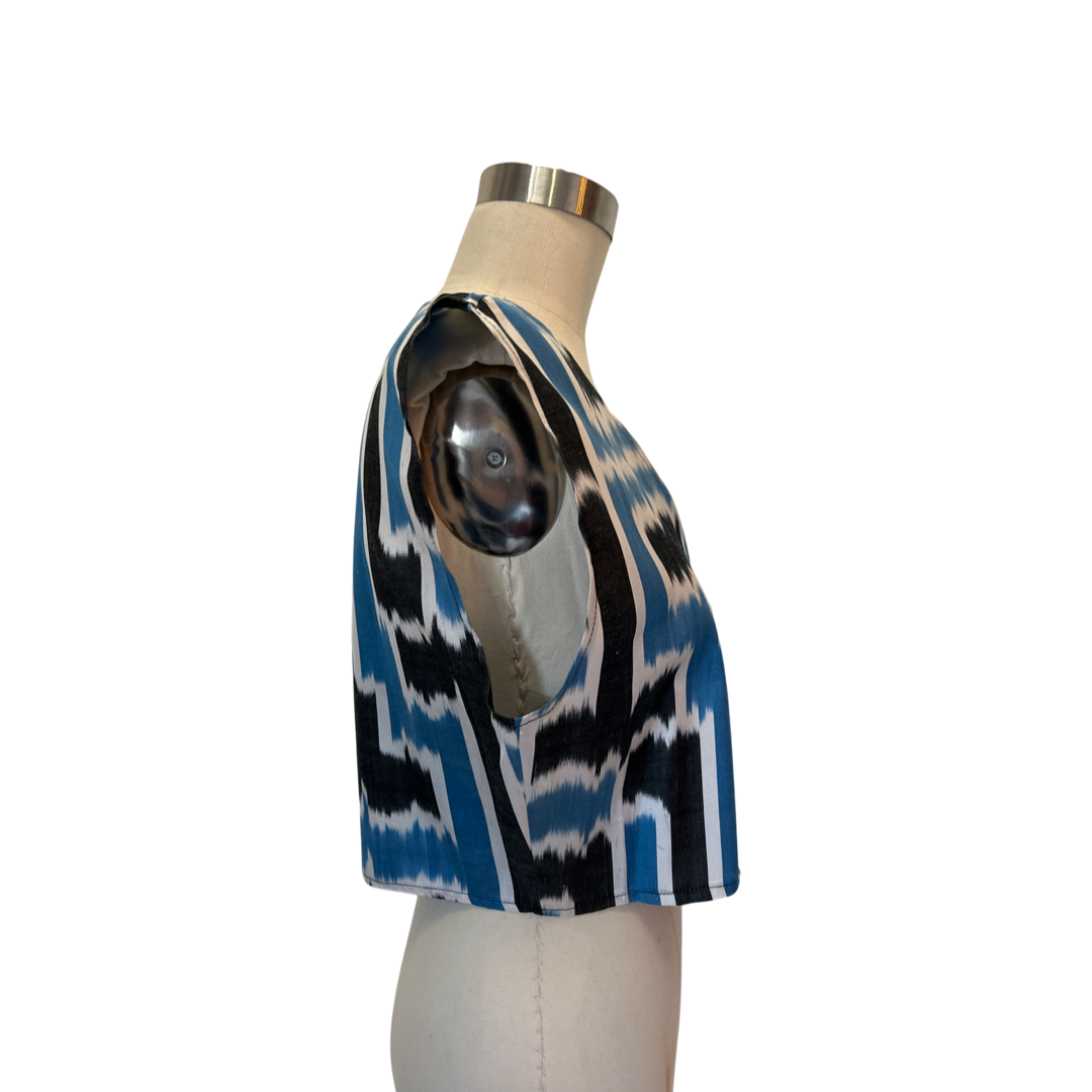 Ikat Short Vest in Black & Blue