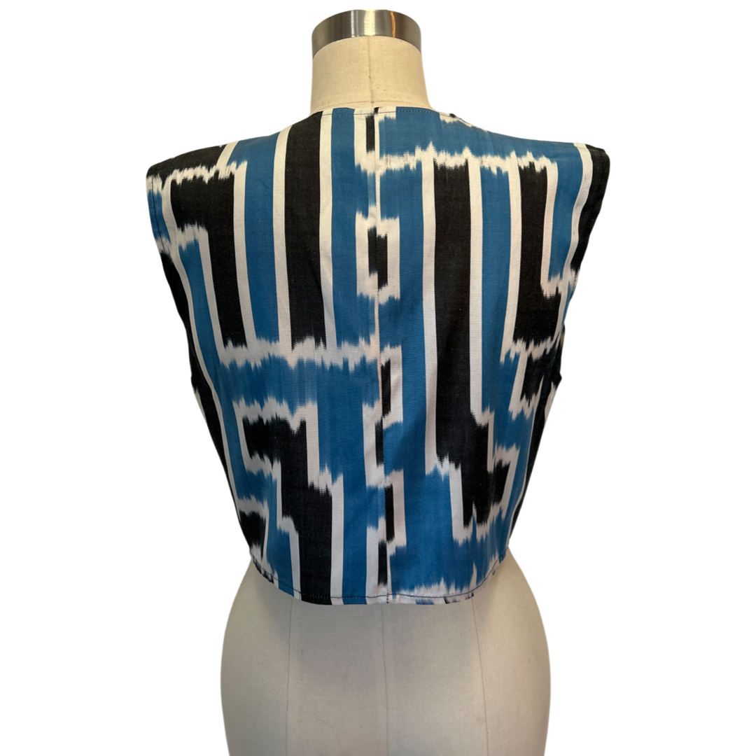 Ikat Short Vest in Black & Blue