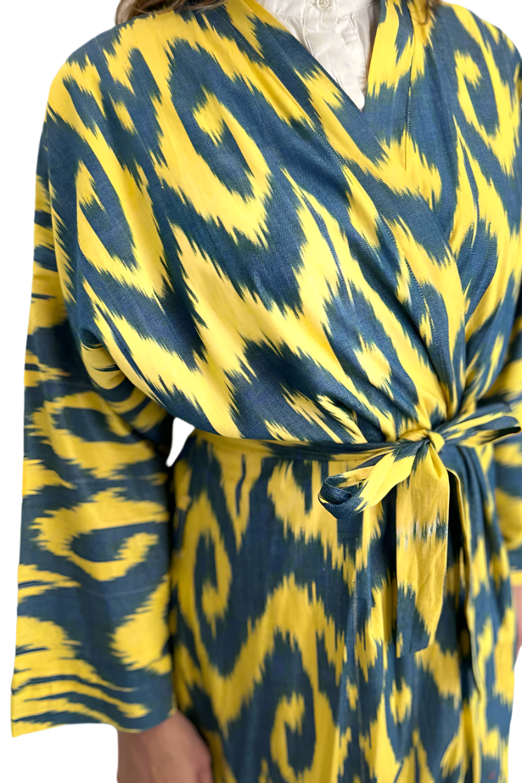 Ikat Robe with Belt Yellow