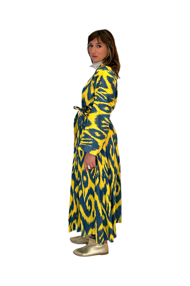 Ikat Robe with Belt Yellow