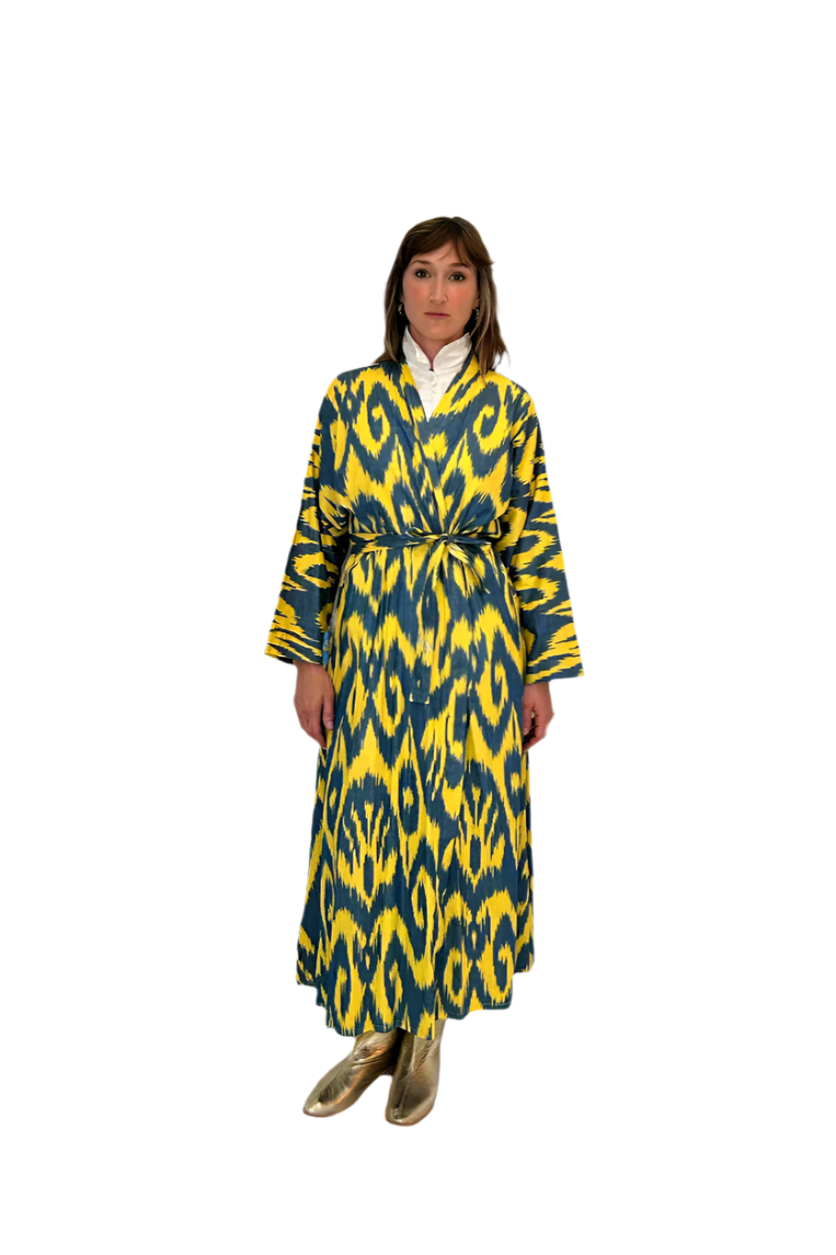 Ikat Robe with Belt Yellow