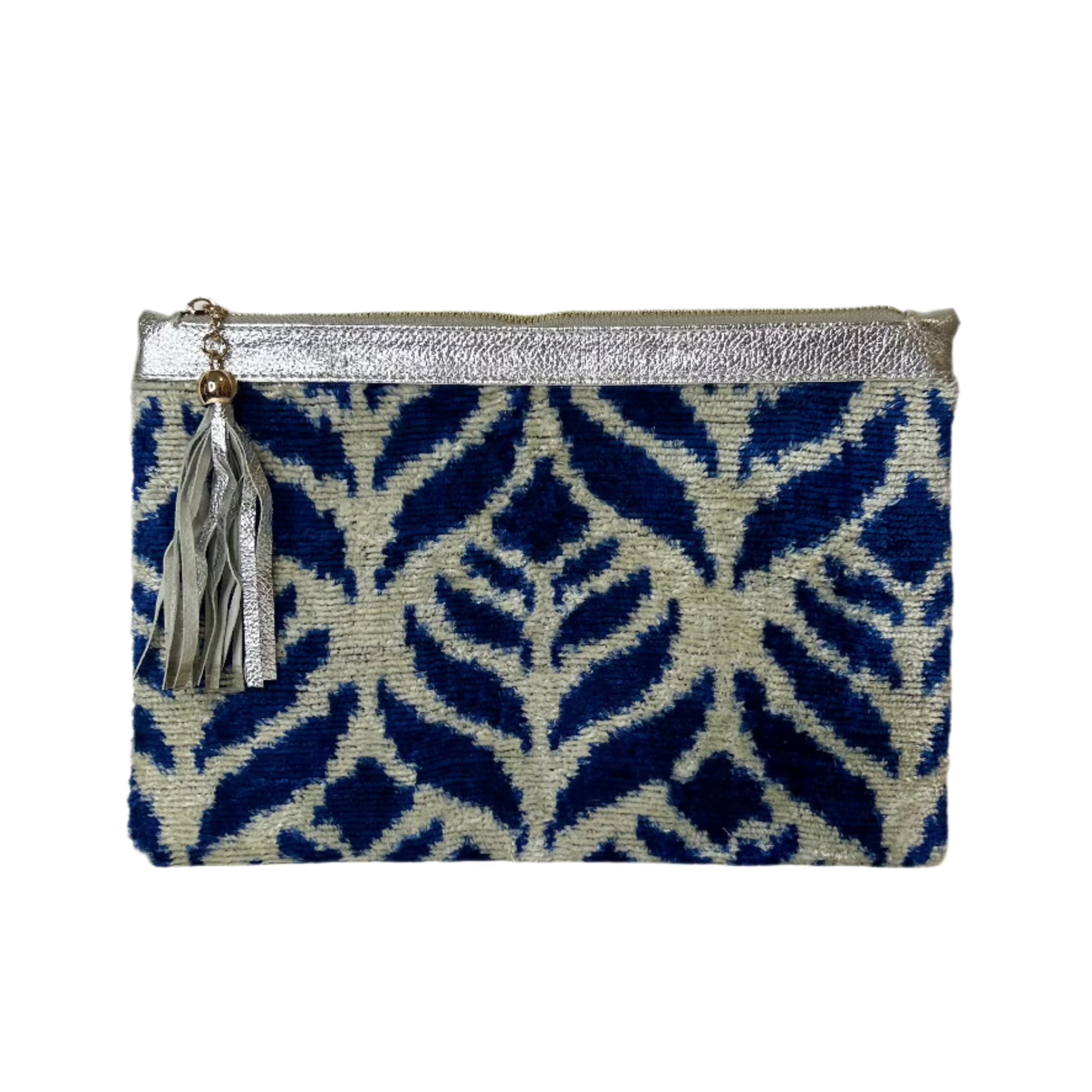 Velvet Blue Leaf Clutch