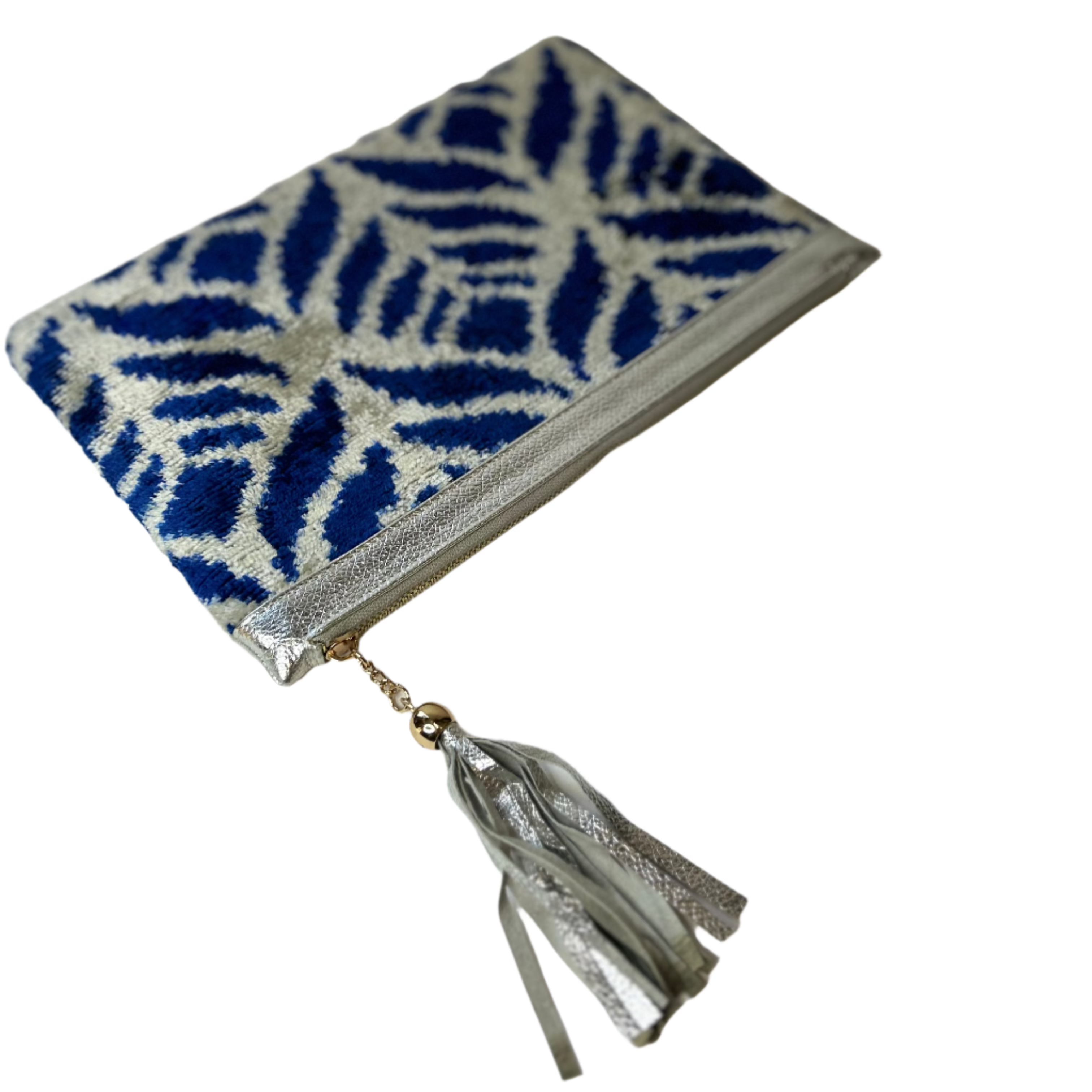 Velvet Blue Leaf Clutch