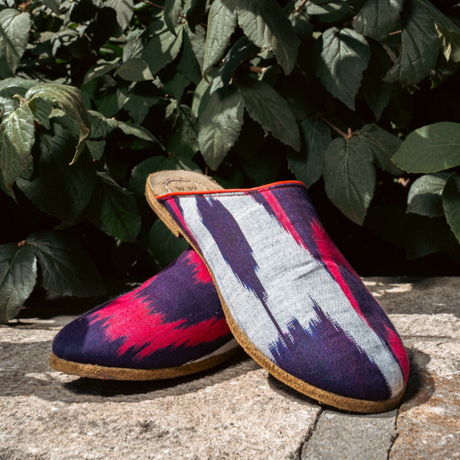 Picasso Mules in Ikat & Shearling